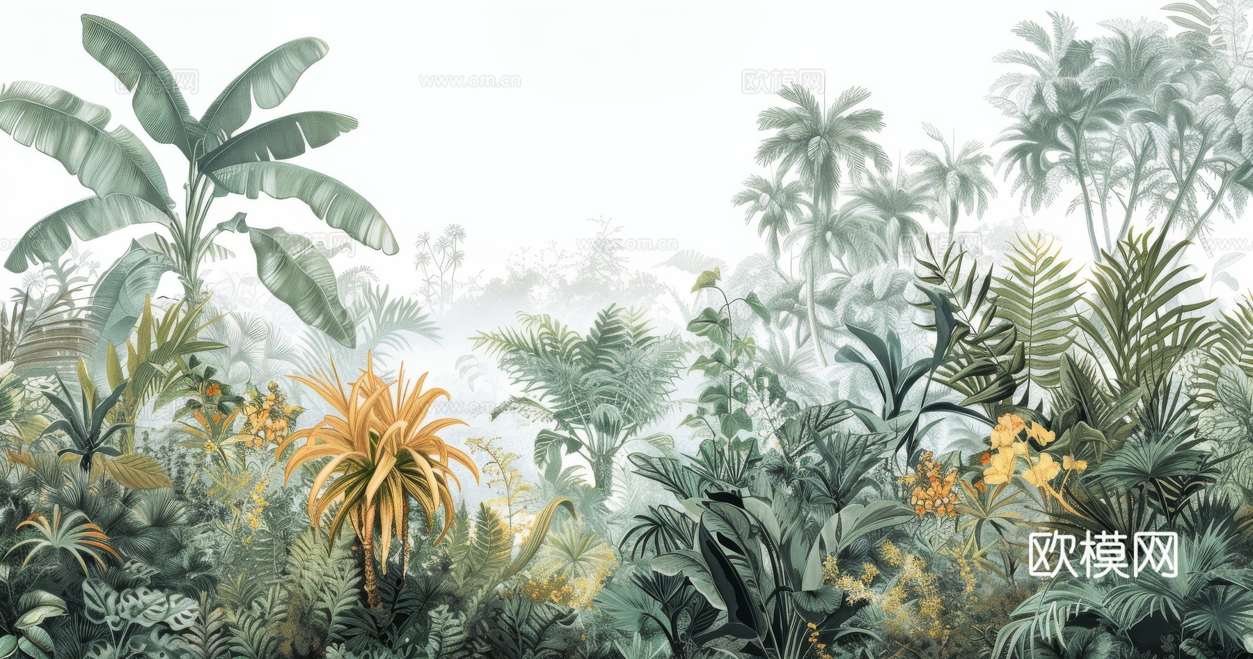 欧式田园热带雨林棕榈植物壁纸壁画