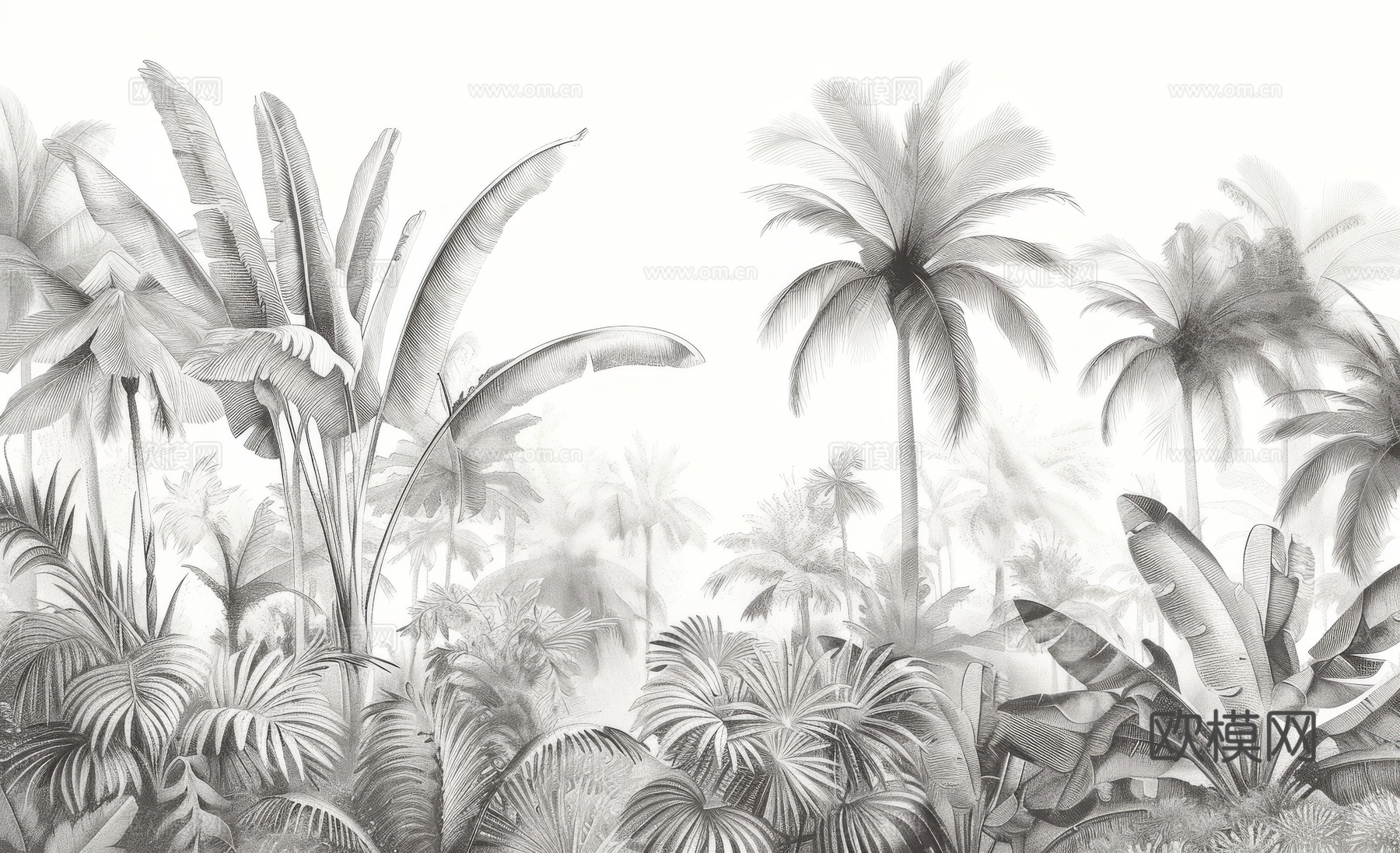 欧式田园热带雨林棕榈植物壁纸壁画
