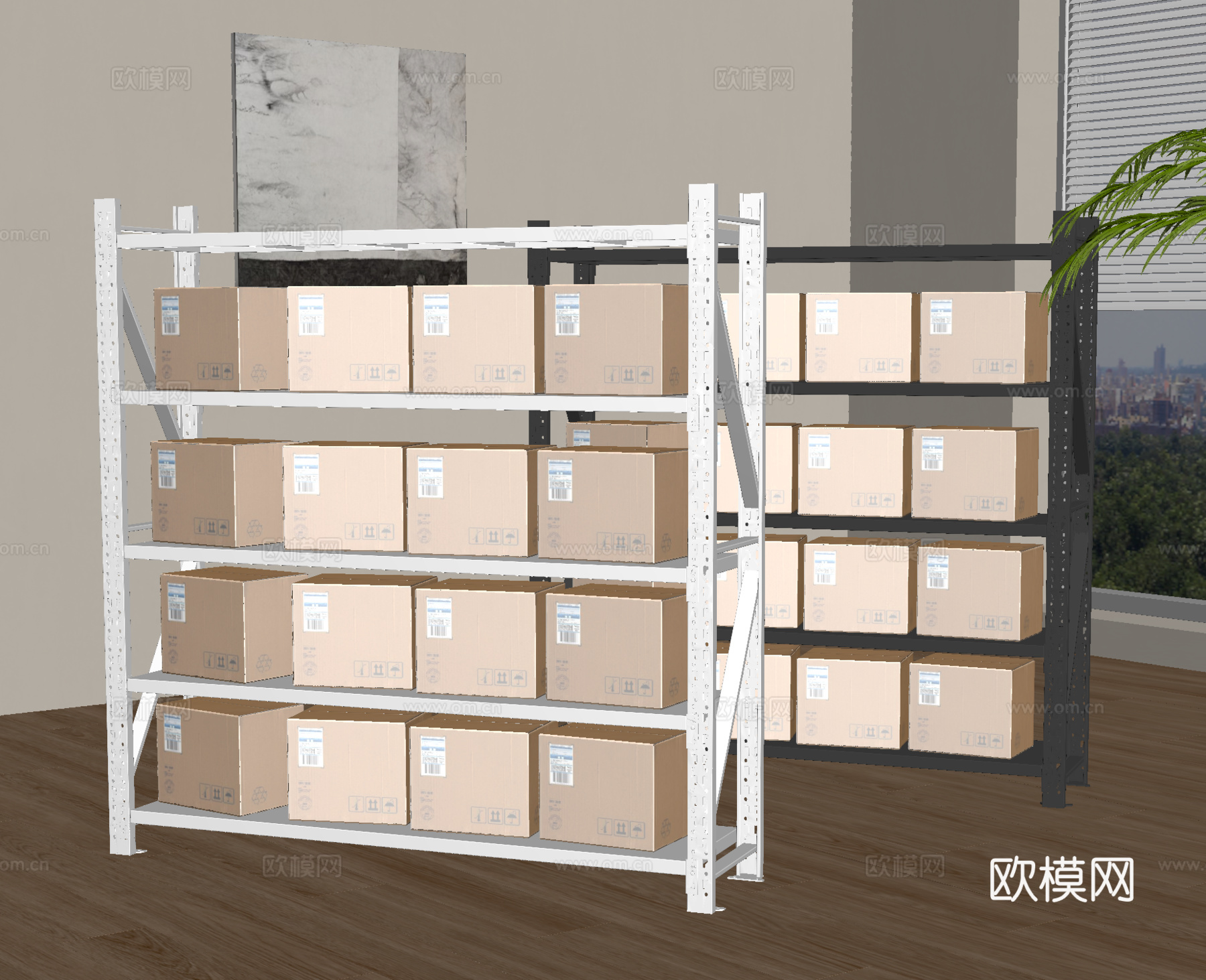 货架 快递货架 置物架 纸箱 展柜su模型