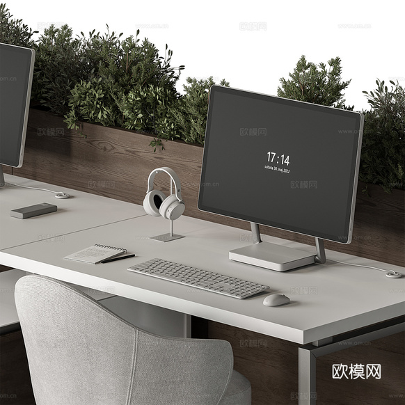 现代意式办公桌椅3d模型下载(渲染图2)