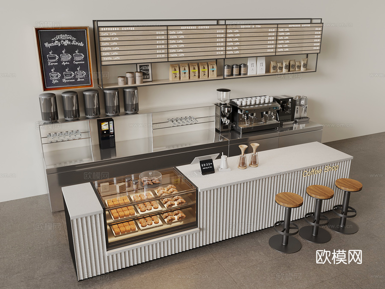 奶茶店 现代奶茶店su模型下载(渲染图1)