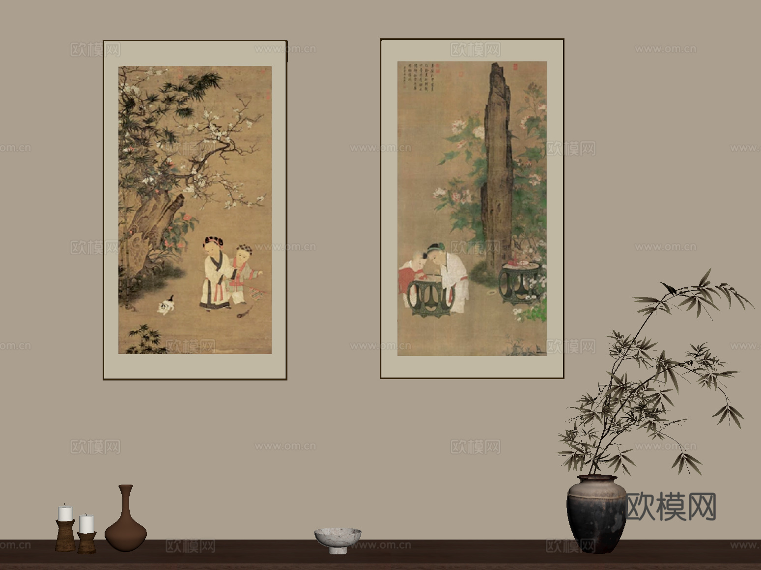 新中式挂画 苏汉臣戏婴图 装饰画su模型