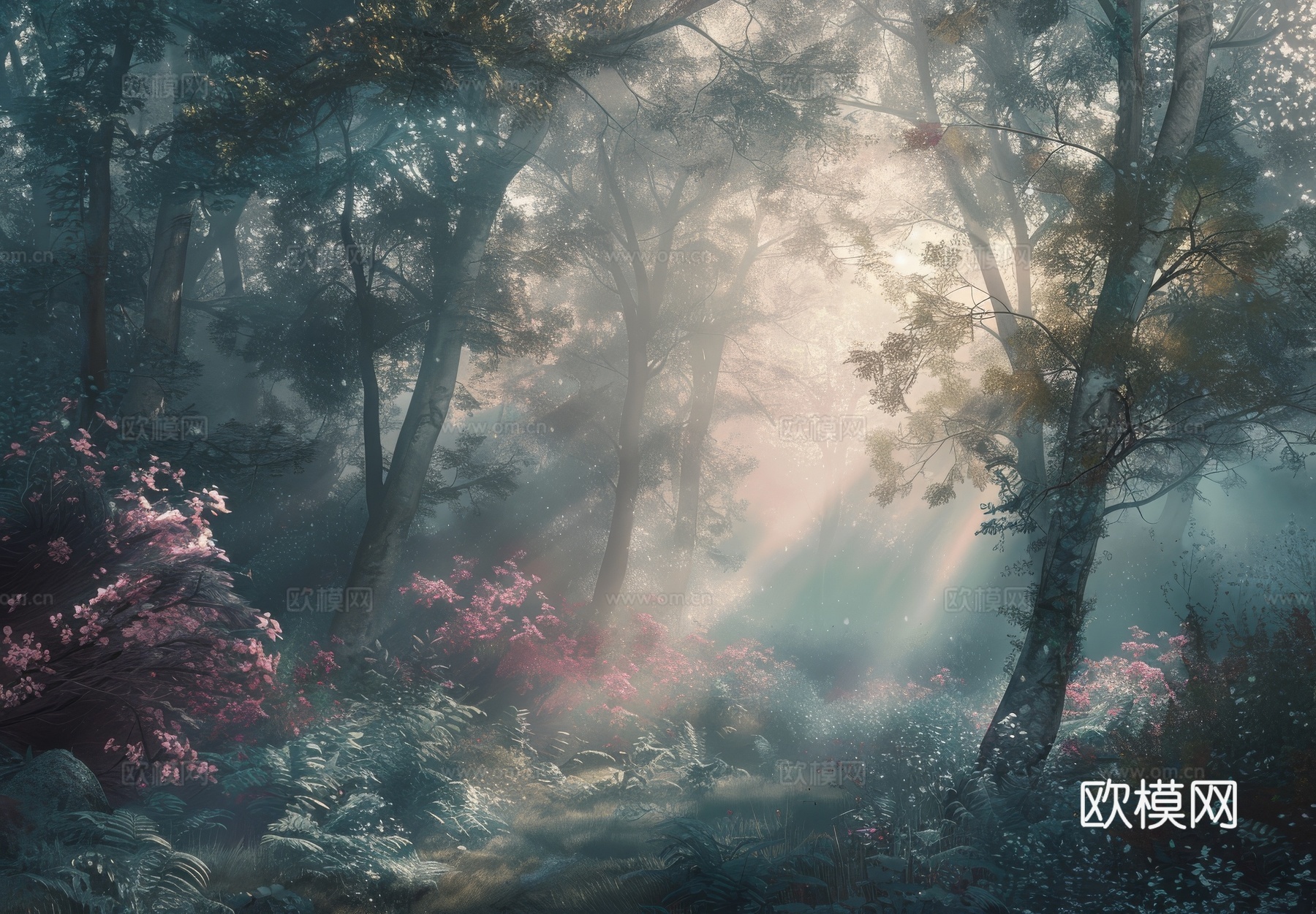 欧式田园热带雨林棕榈植物壁纸壁画下载（渲染图7）