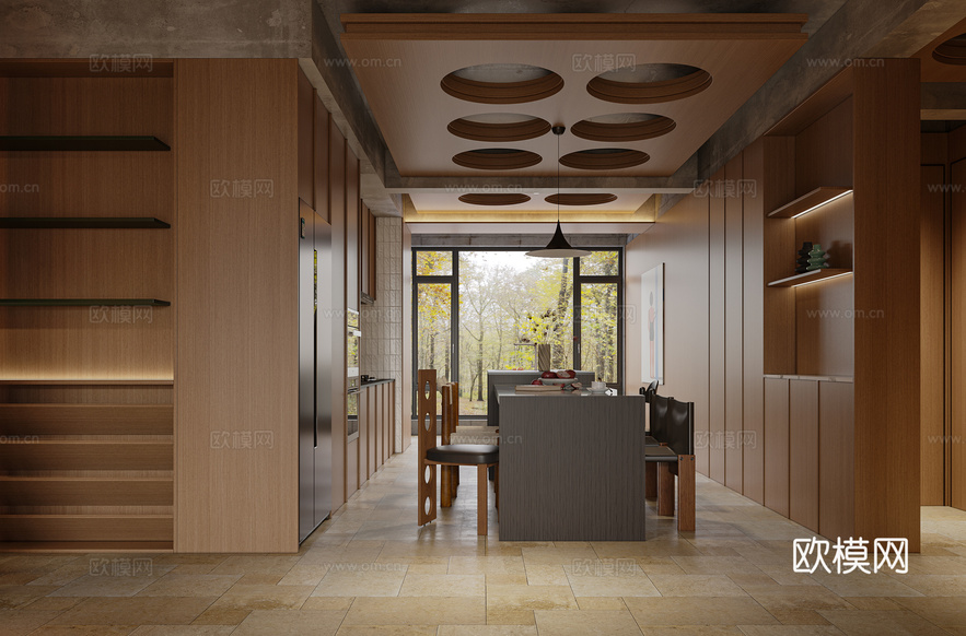 工业风原木小屋,客餐厅3d模型下载(渲染图6)