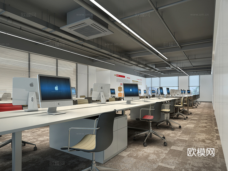 现代开敞办公区 办公桌椅3d模型下载