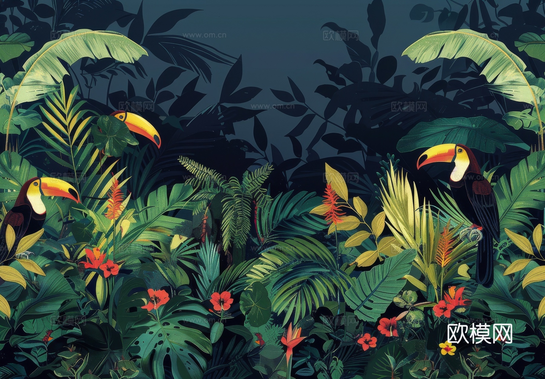 欧式田园热带雨林棕榈植物壁纸壁画下载（渲染图6）