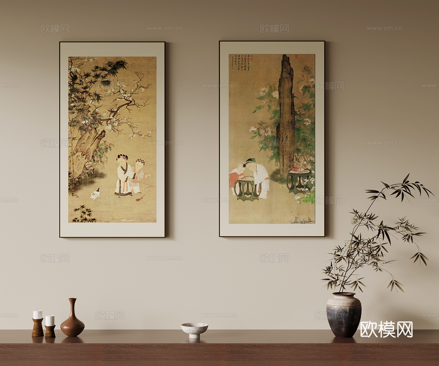 新中式挂画 苏汉臣戏婴图 装饰画su模型