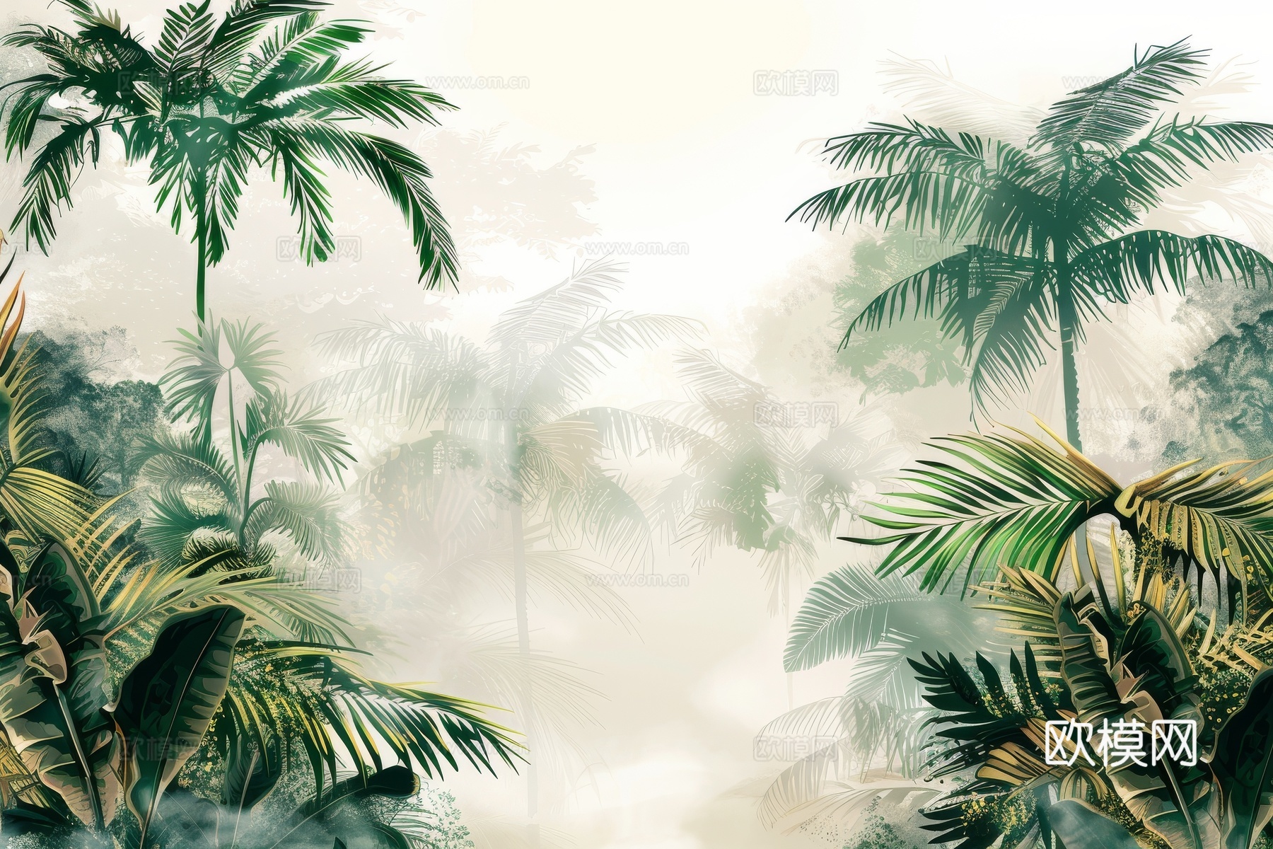 欧式田园热带雨林棕榈植物壁纸壁画