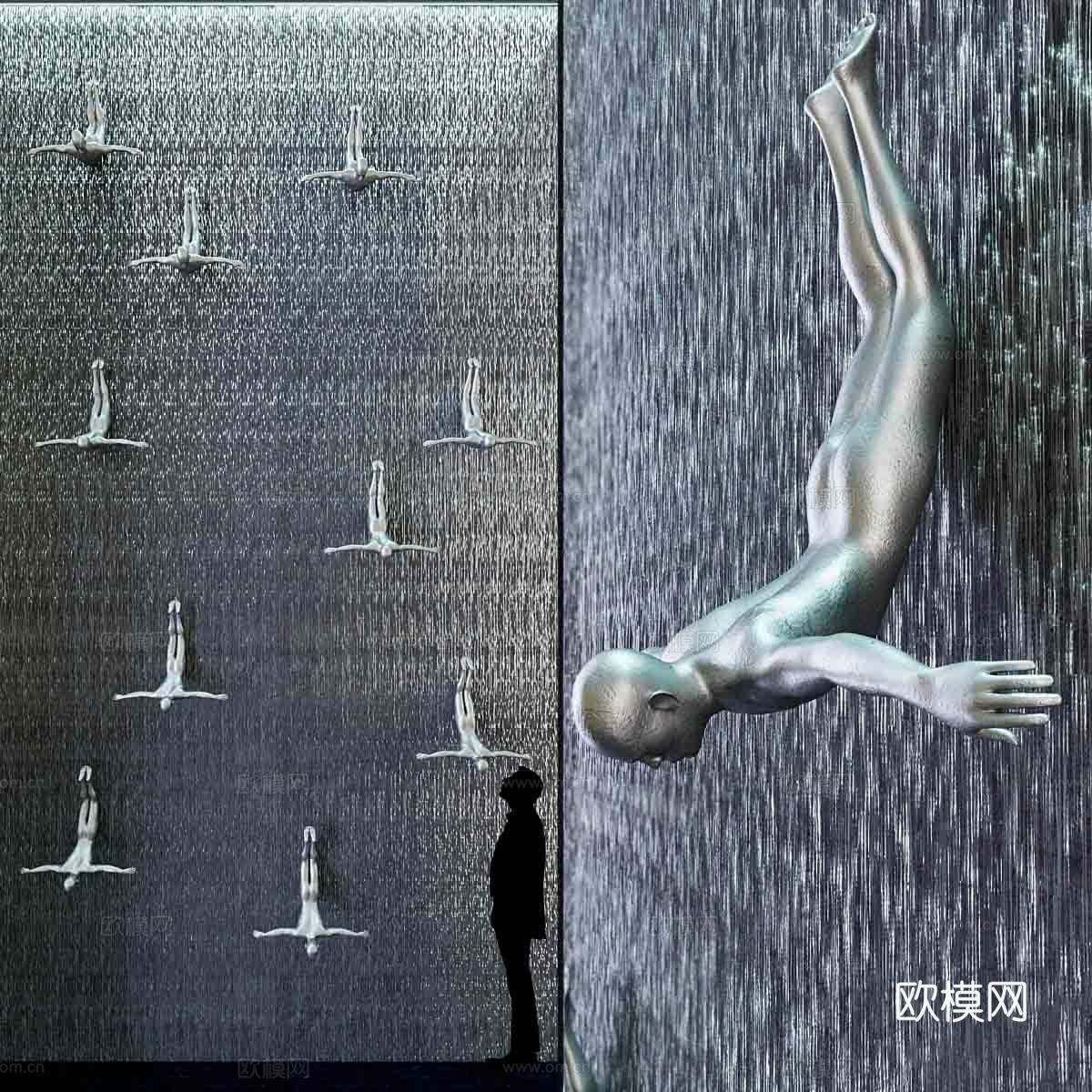 现代人体雕塑 瀑布3d模型