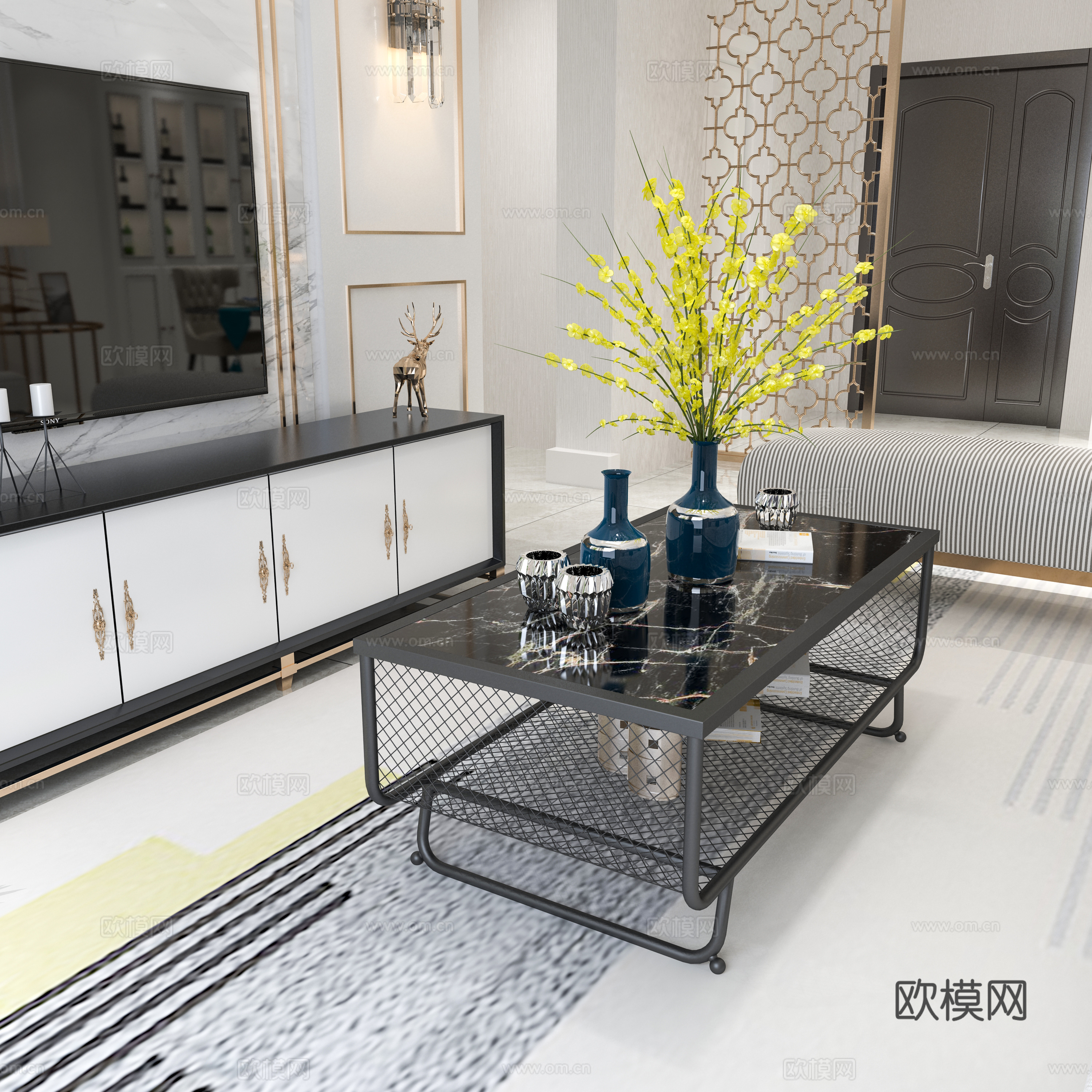 后现代客厅 沙发茶几 电视柜3d模型