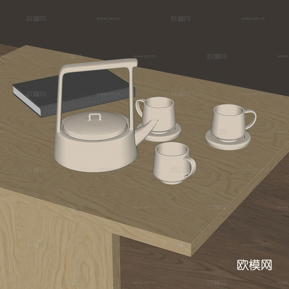 现代茶具摆件 茶杯 茶壶 茶桌茶具摆件 餐桌摆件su模型下载(渲染图2)