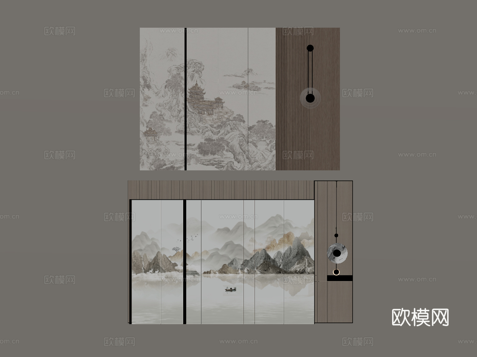 背景墙 新中式背景墙 床头背景墙su模型