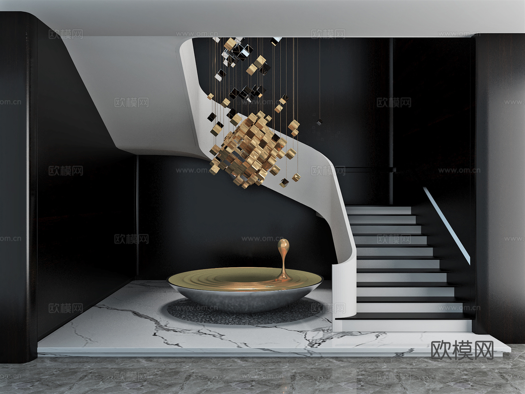 楼梯间美陈 扶手 装置 雕塑 造景3d模型