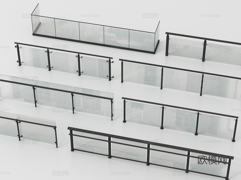 玻璃护栏 围栏 栅栏 栏杆3d模型下载
