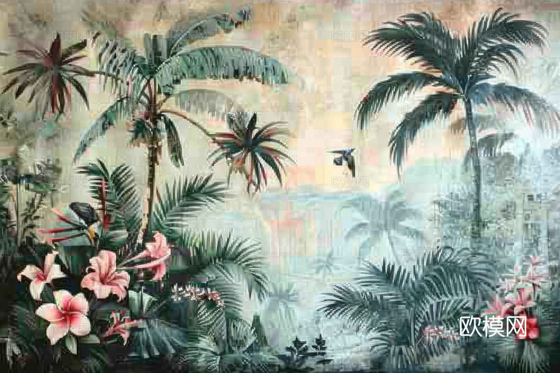 欧式田园热带雨林棕榈植物壁纸壁画