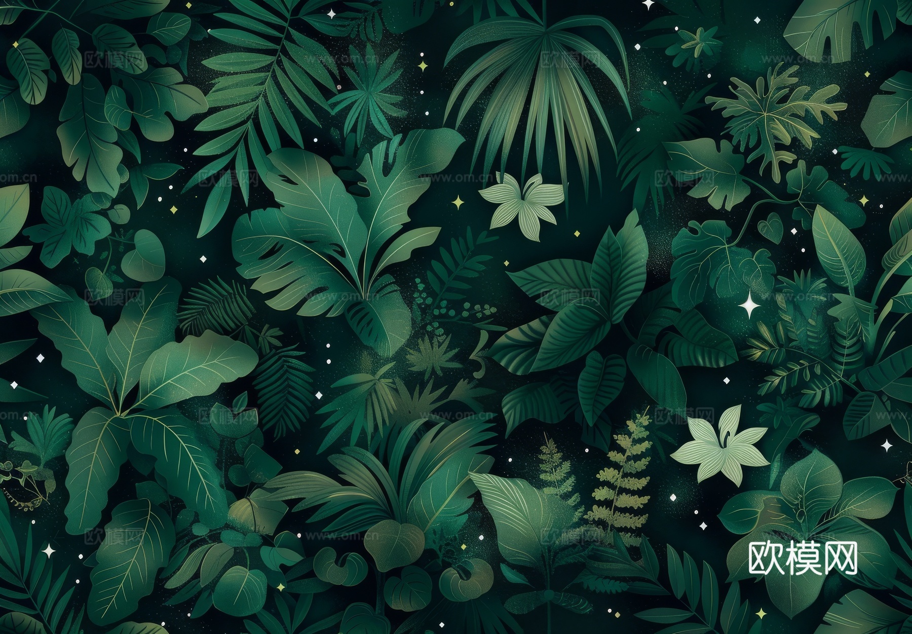 欧式田园热带雨林棕榈植物壁纸壁画下载（渲染图4）