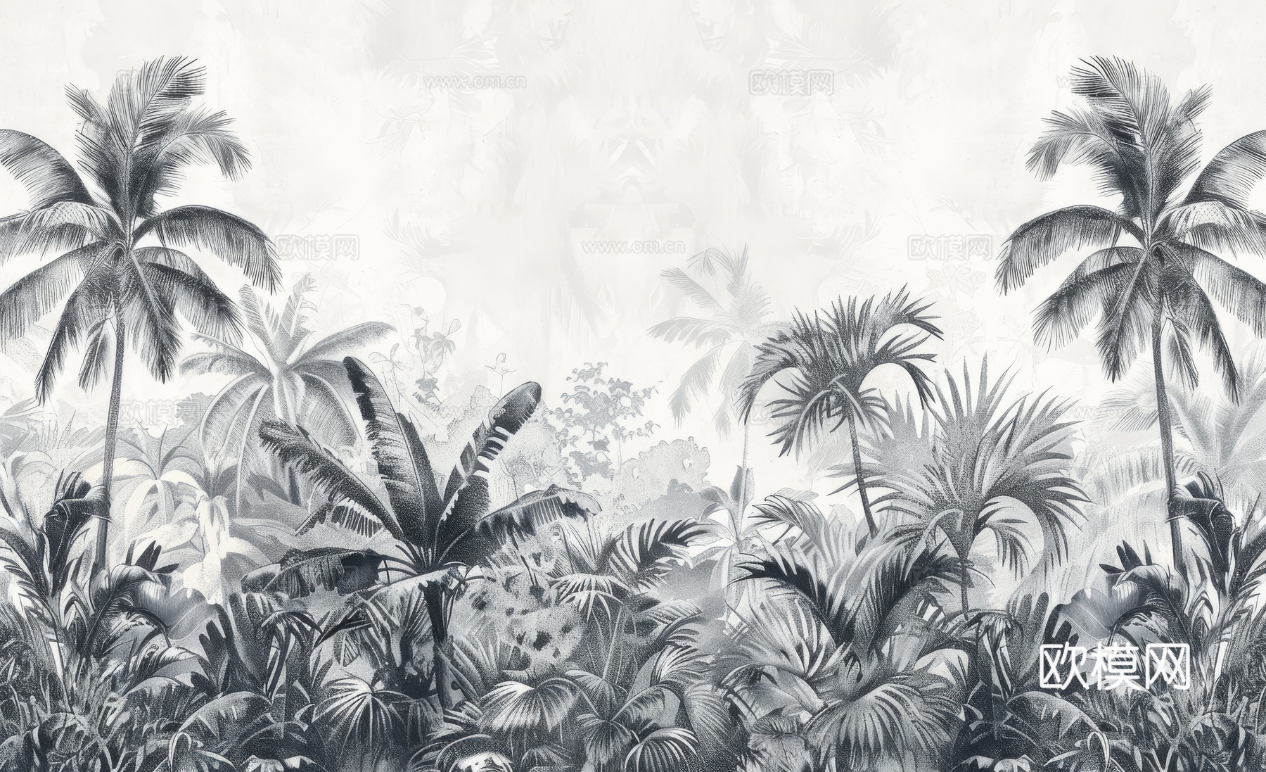 欧式田园热带雨林棕榈植物壁纸壁画