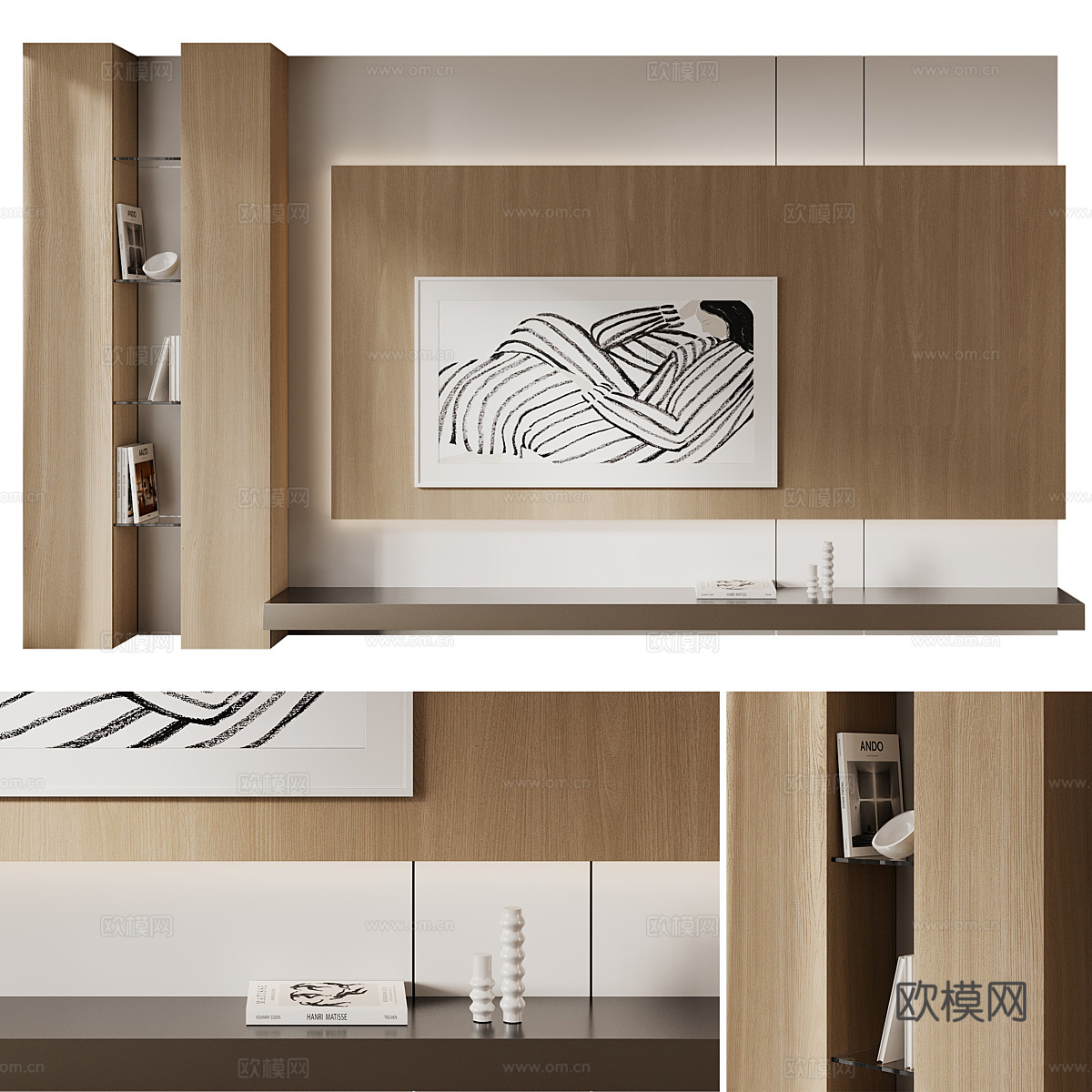 现代意式极简电视背景墙3d模型