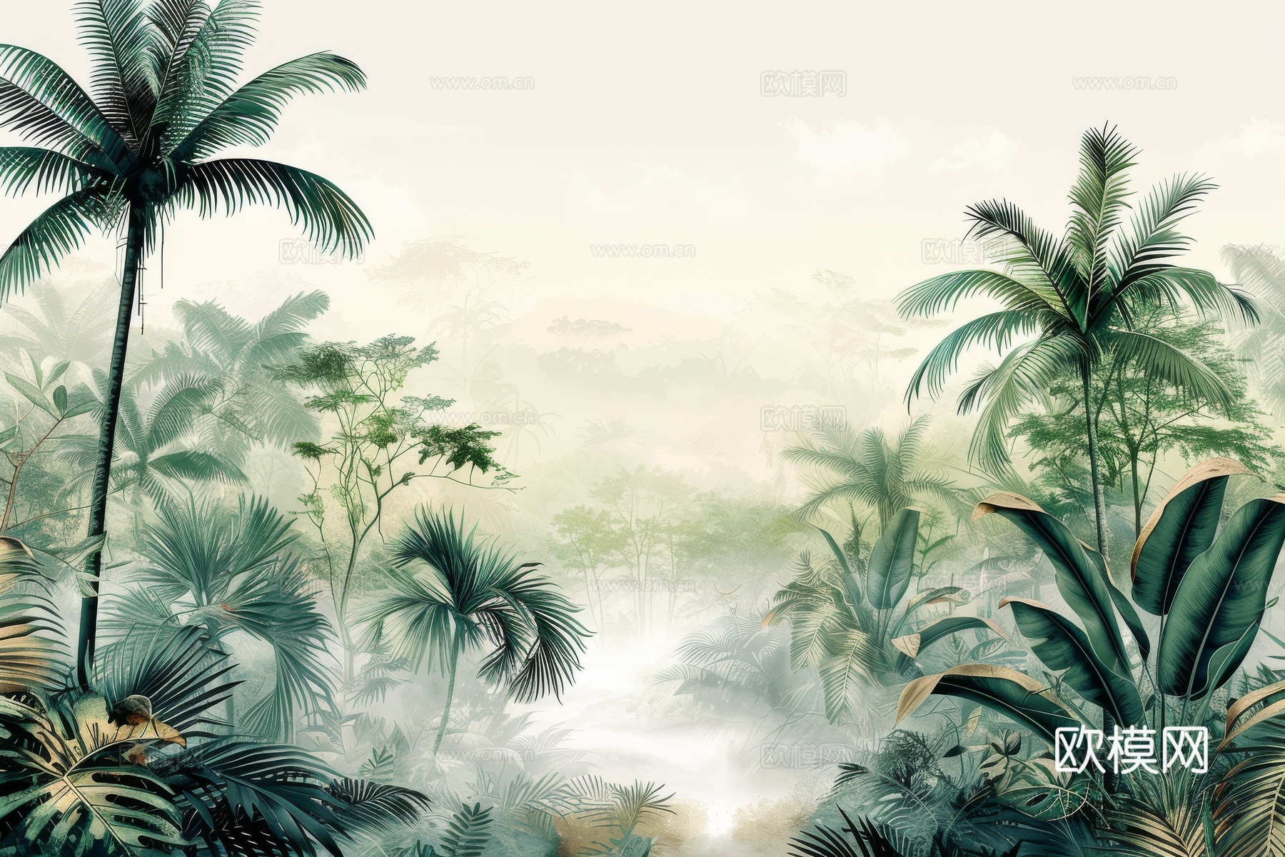 欧式田园热带雨林棕榈植物壁纸壁画