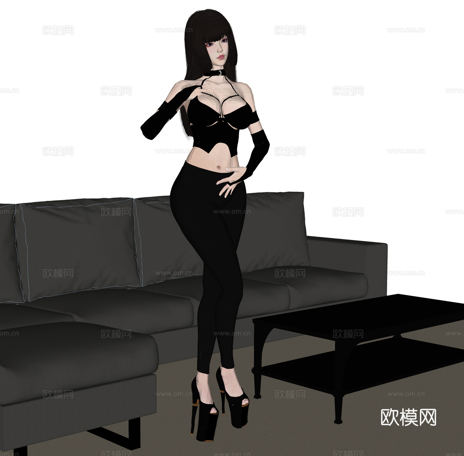 美女皮衣女性 模特女人 动漫人物 小姐姐女王 明星卡通人物su模型