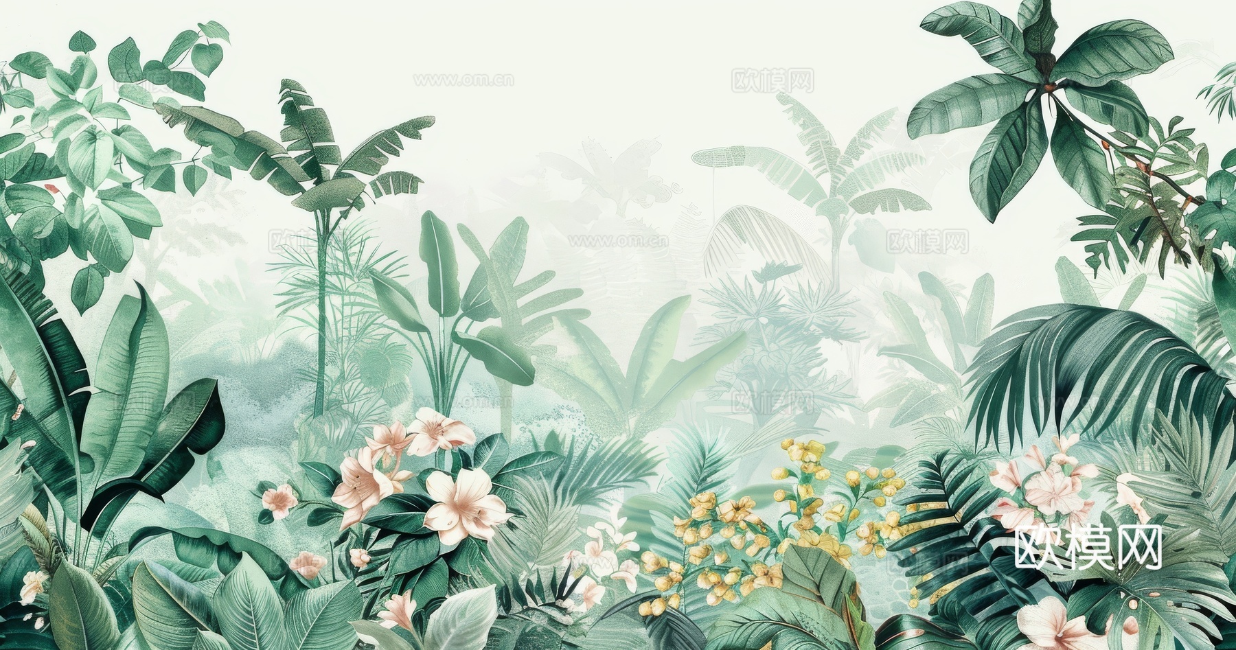 欧式田园热带雨林棕榈植物壁纸壁画
