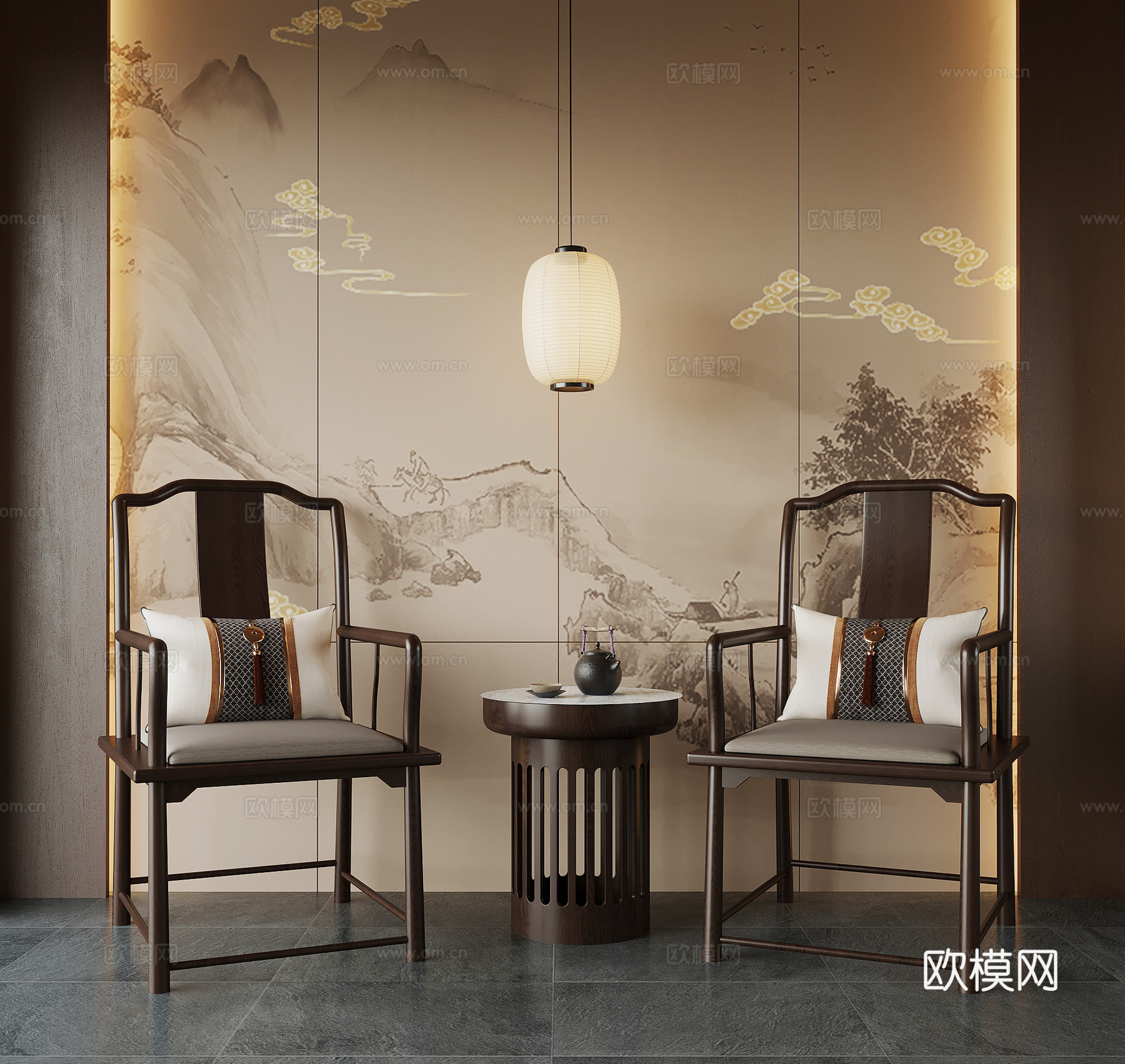 新中式椅子 休闲椅 单椅 餐椅su模型