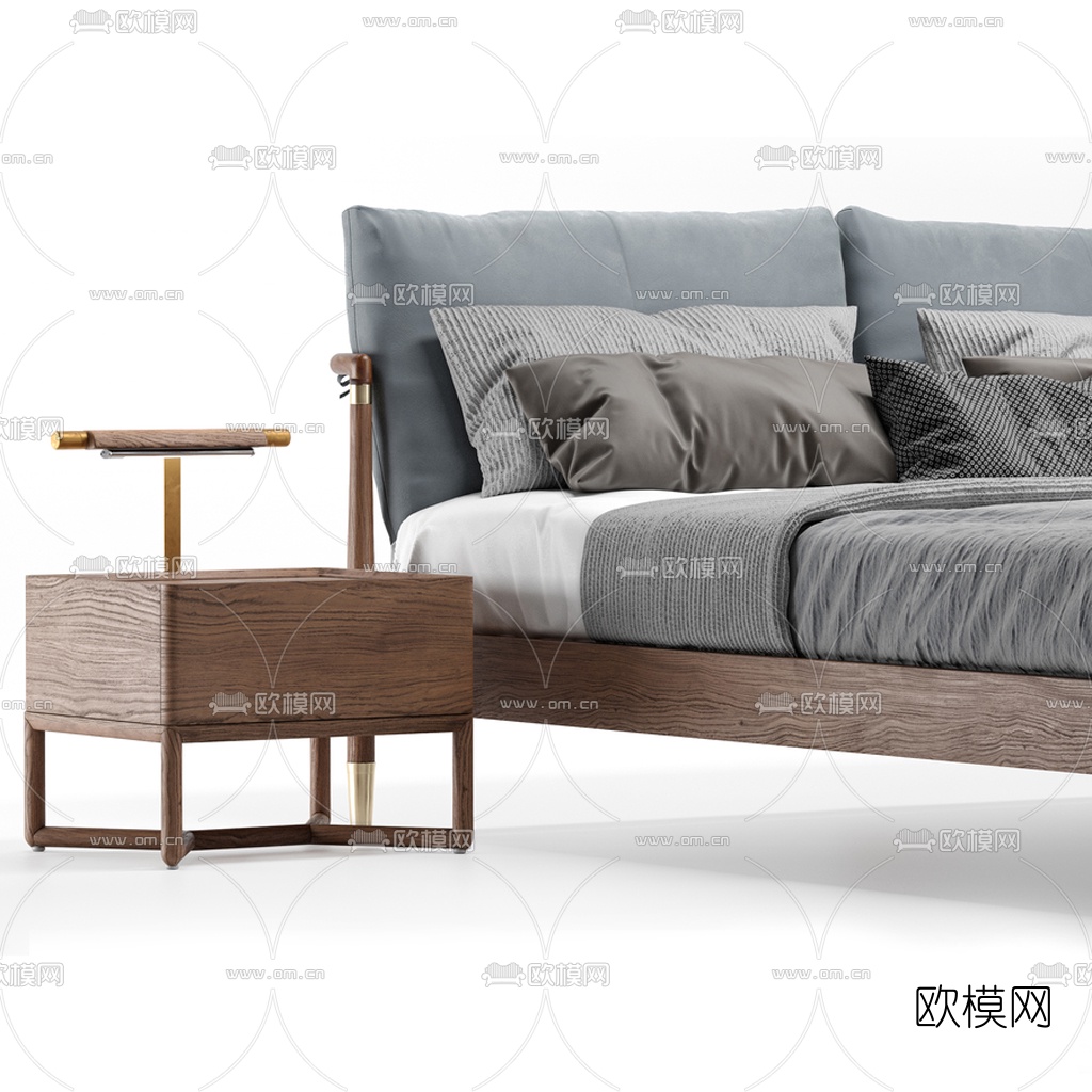 现代布艺双人床3d模型下载（渲染图2）