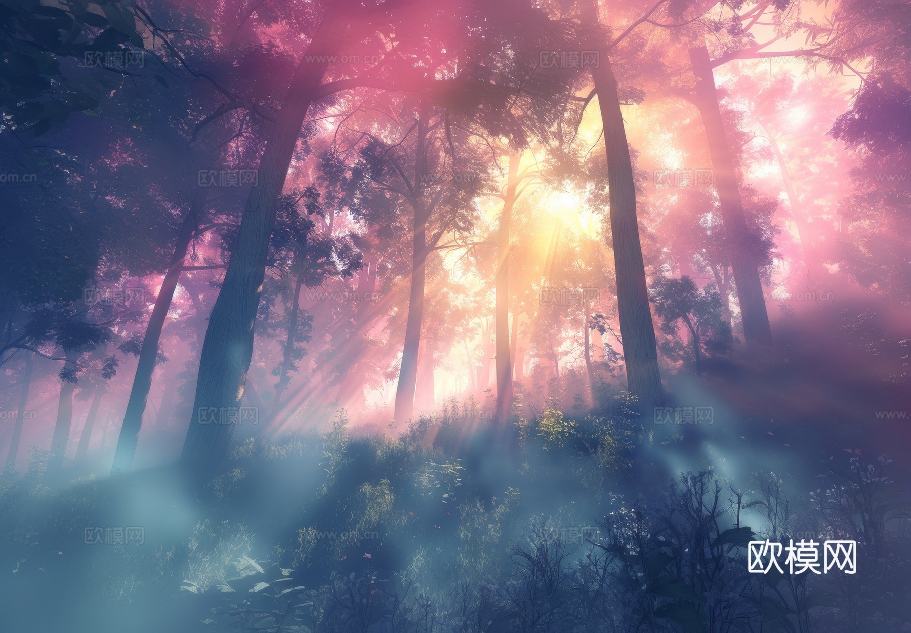 欧式田园热带雨林棕榈植物壁纸壁画下载（渲染图5）