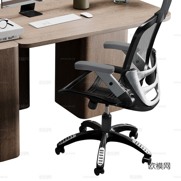 新中式轻奢书桌椅 办公桌椅 电脑桌椅3d模型下载(渲染图4)
