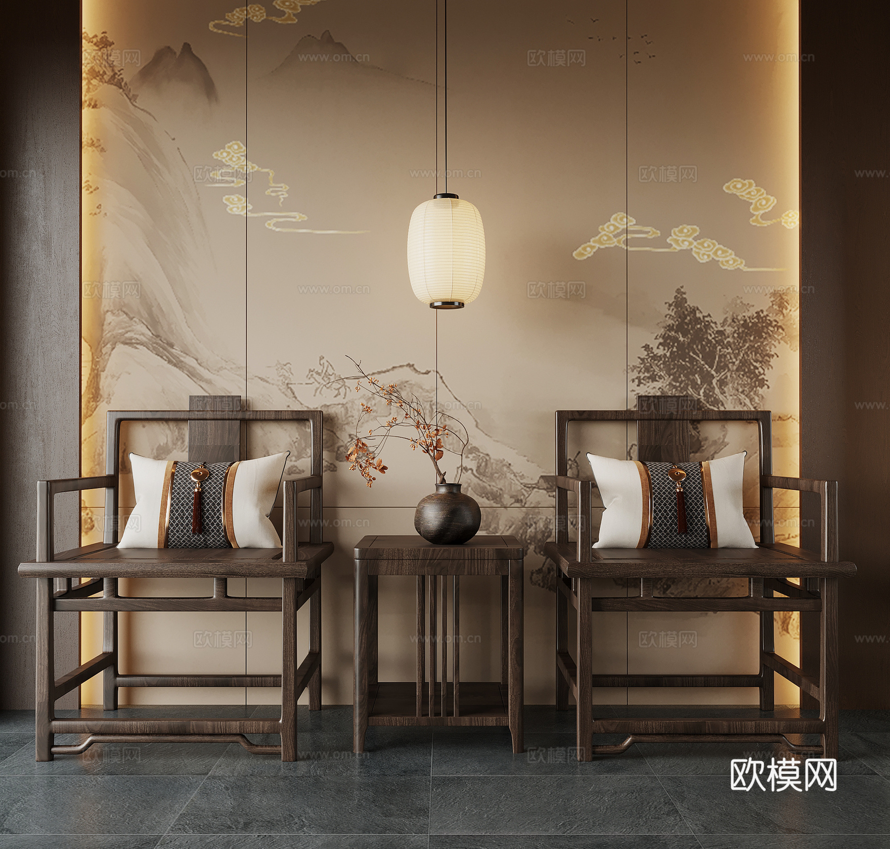 新中式椅子 休闲椅 单椅 餐椅su模型