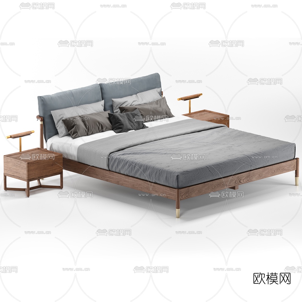 现代布艺双人床3d模型下载（渲染图3）