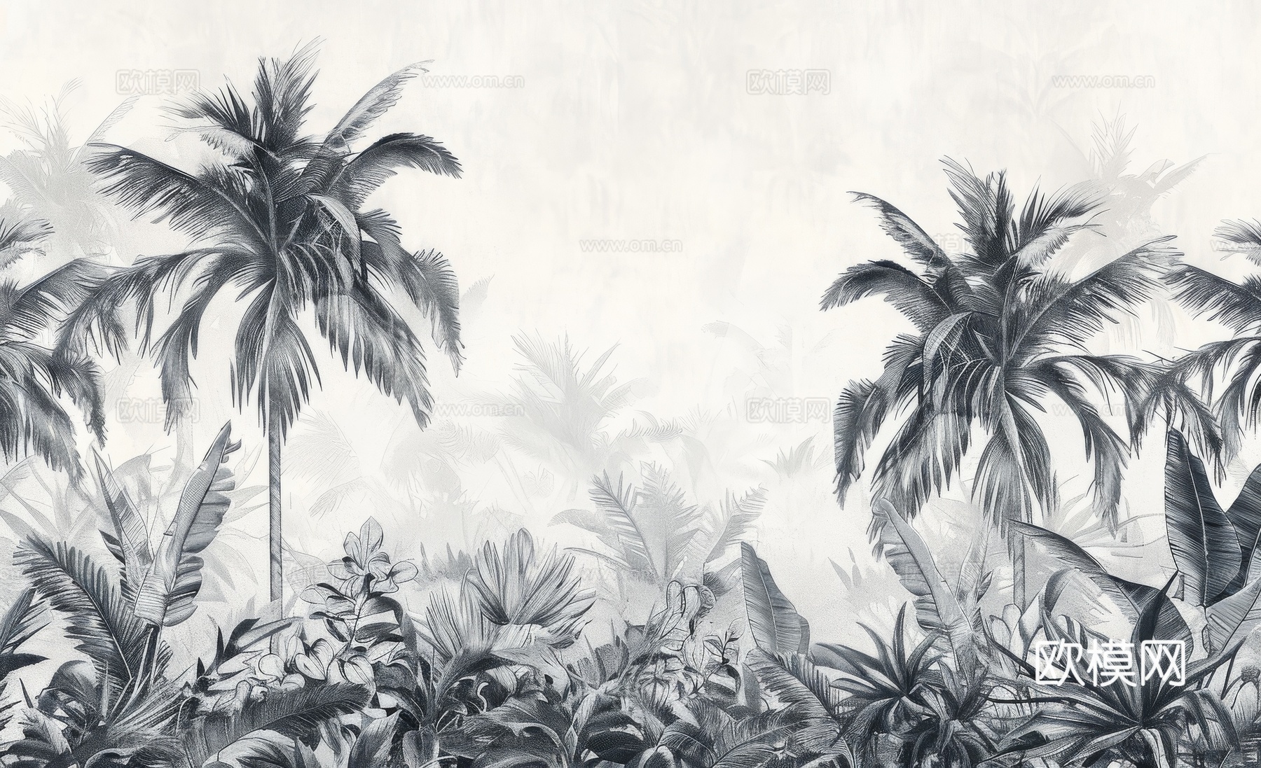 欧式田园热带雨林棕榈植物壁纸壁画