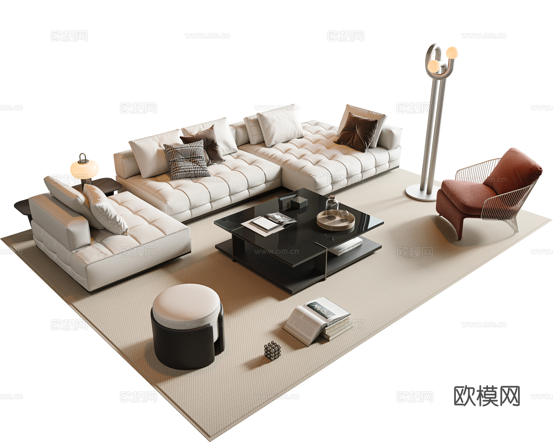 现代沙发茶几组合 组合沙发 沙发茶几 模块沙发 多人沙发3d模型