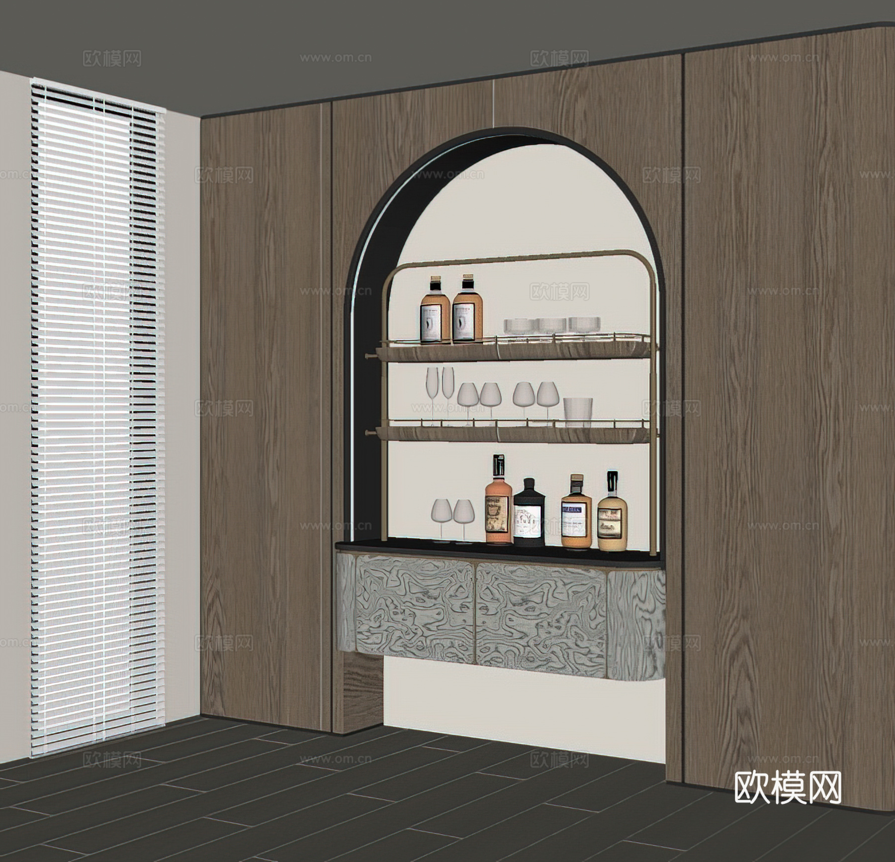 现代红酒柜 红酒酒具 成品酒柜 开放式酒柜 餐边酒柜 酒架su模型