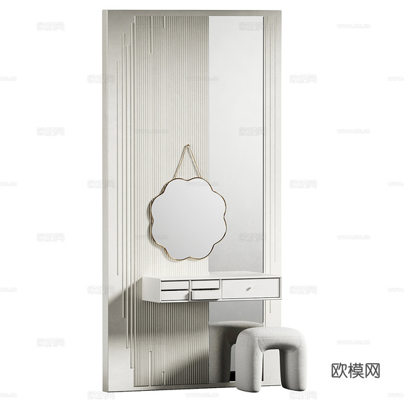 新中式轻奢梳妆台3d模型下载(渲染图3)
