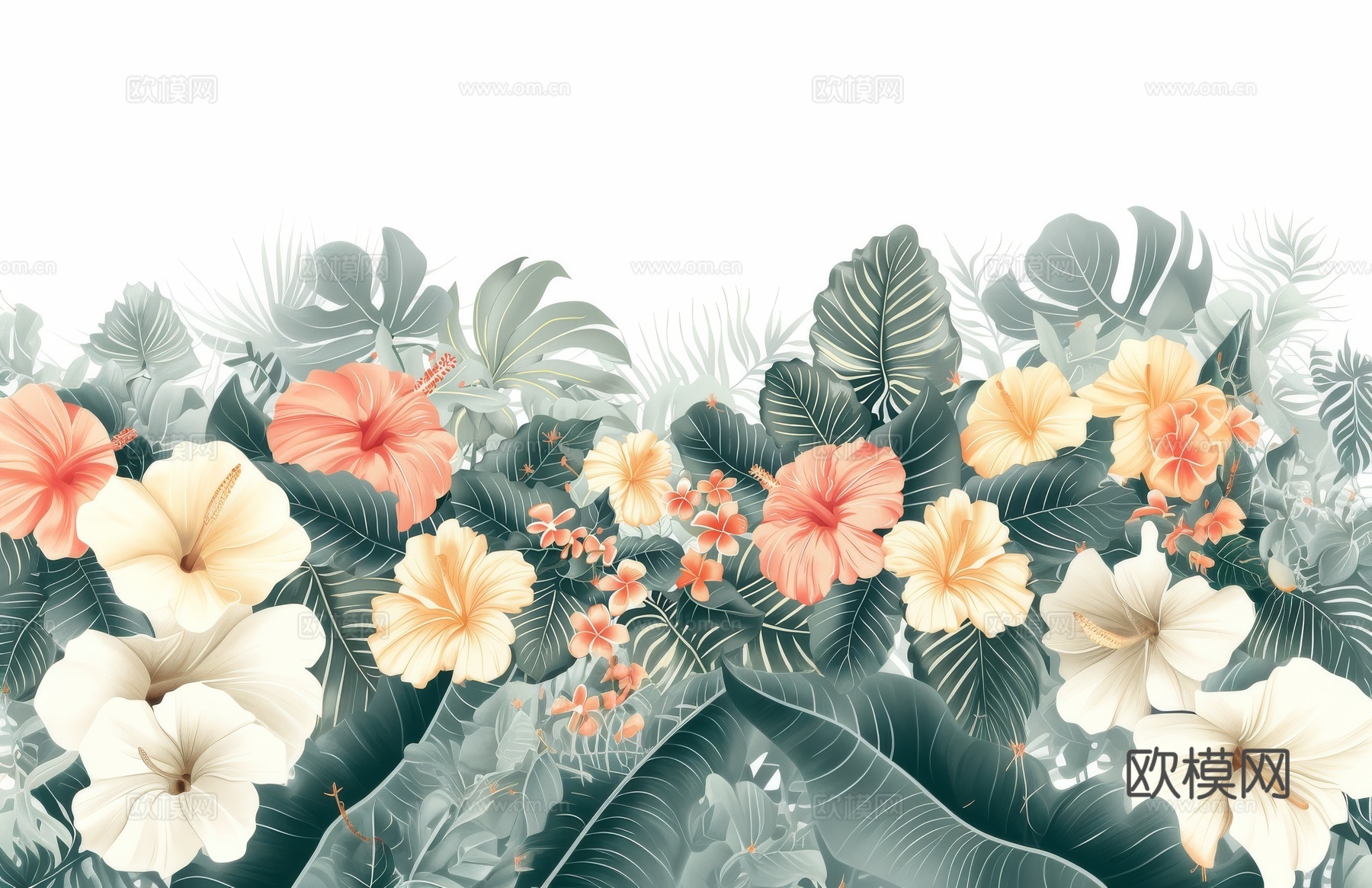 欧式田园热带雨林棕榈植物壁纸壁画