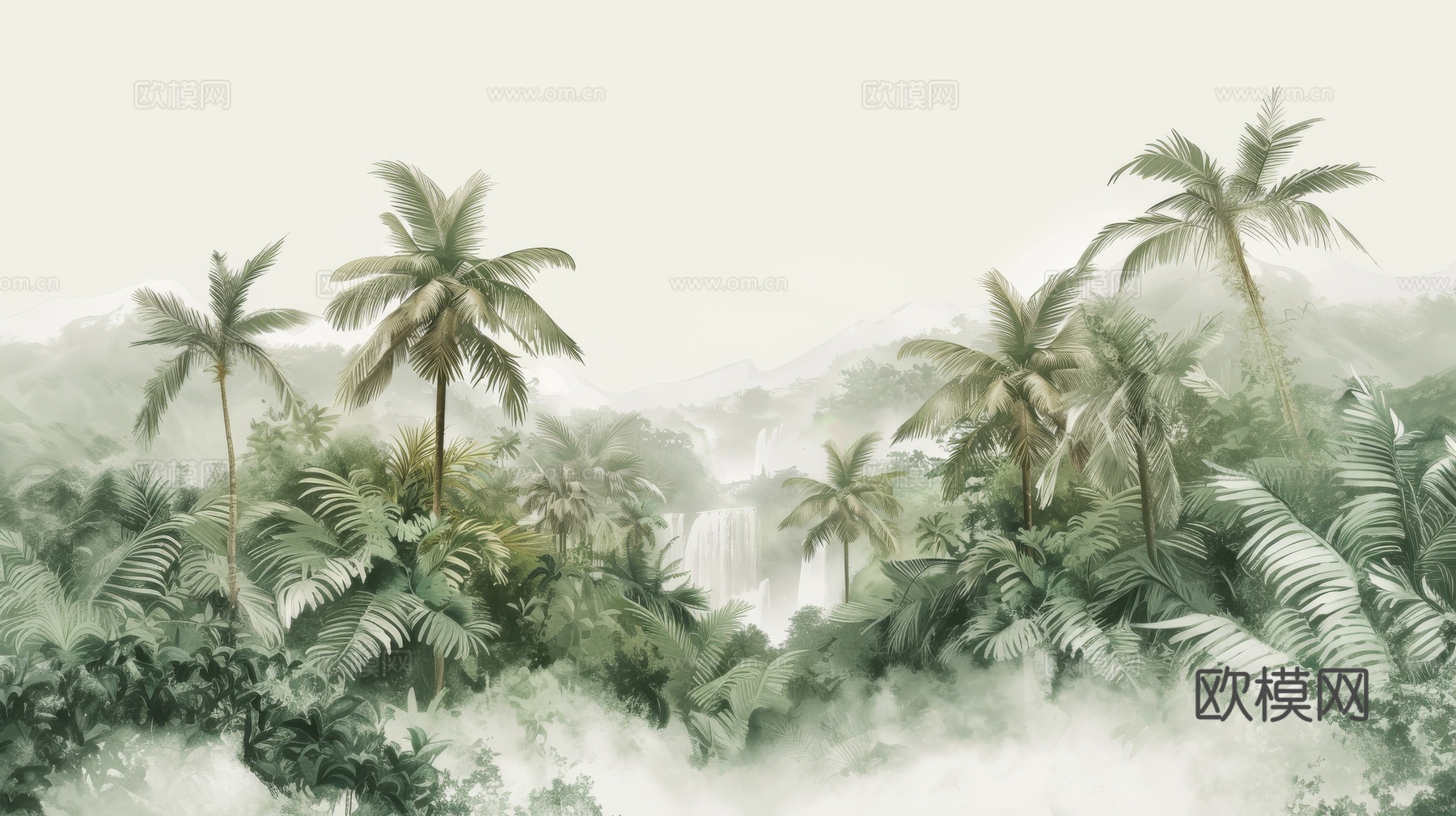 欧式田园热带雨林棕榈植物壁纸壁画