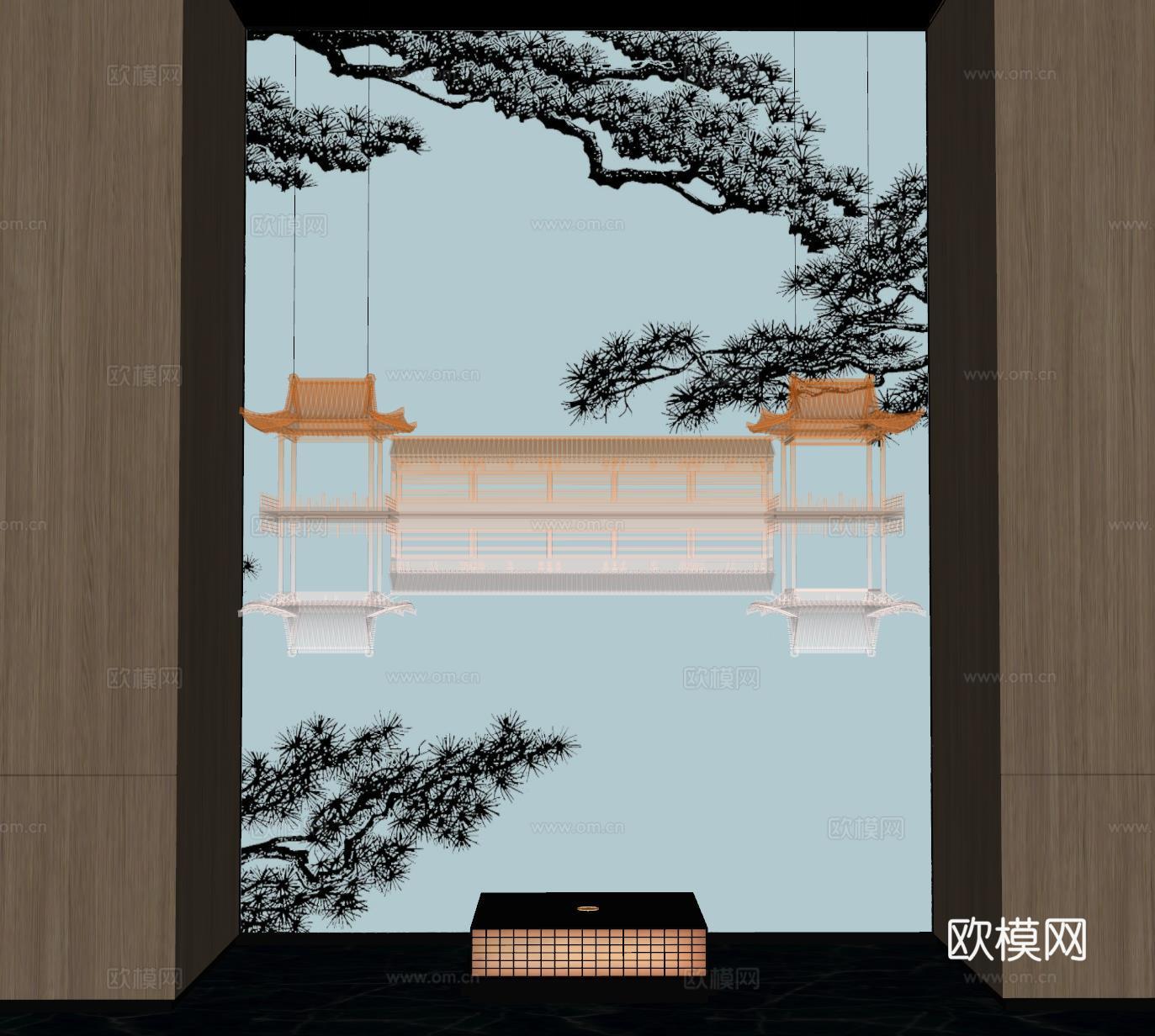 新中式艺术装置 水晶装置 艺术灯装置 装置雕塑 装饰吊件su模型