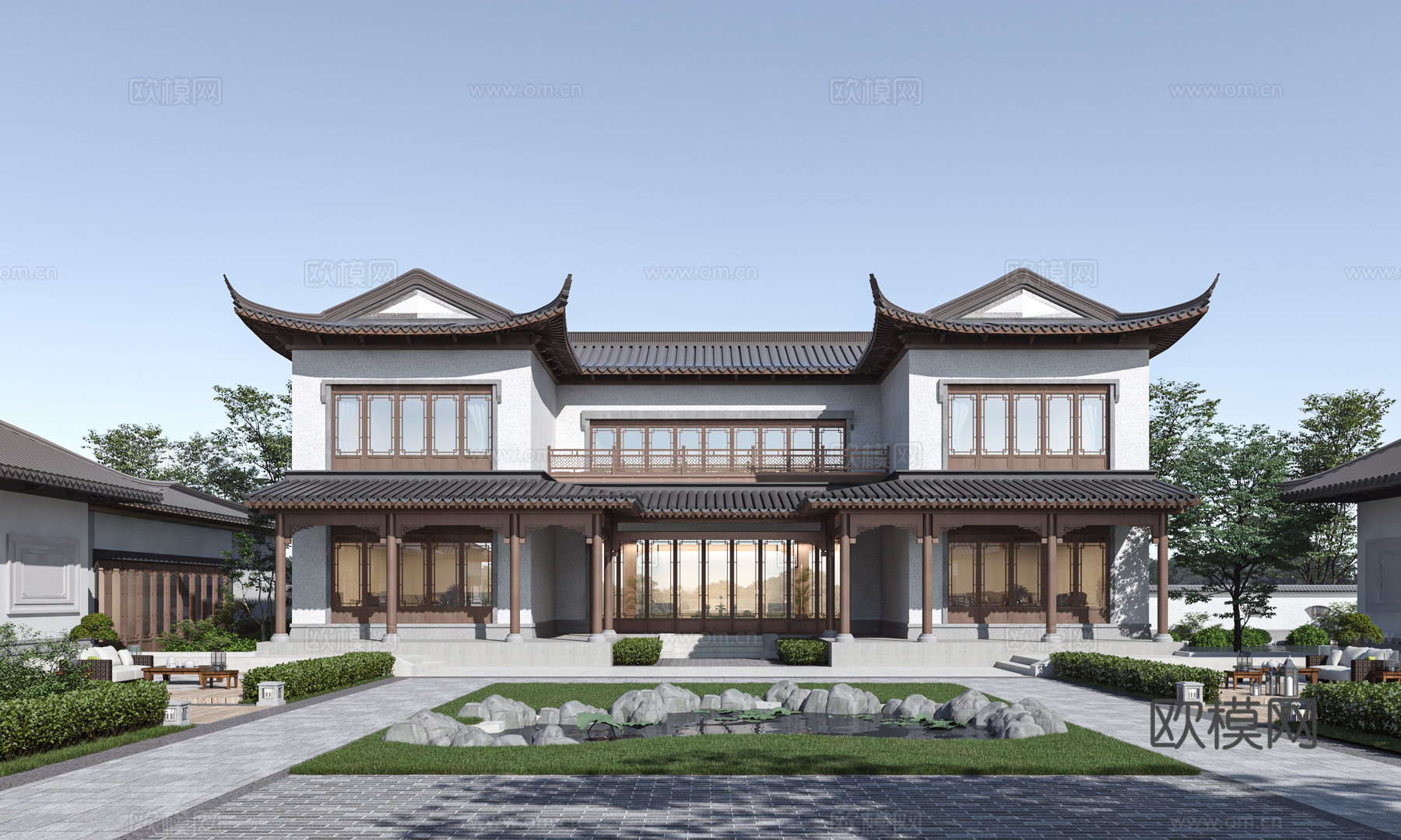 中式别墅 四合院 庭院景观3d模型