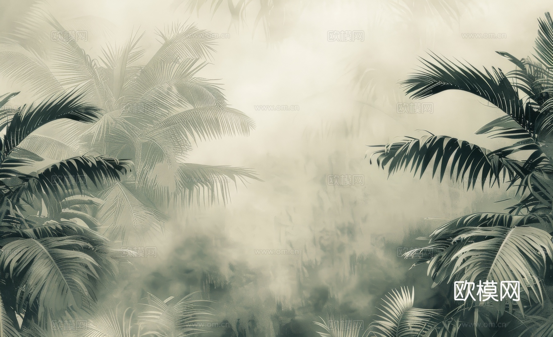 欧式田园热带雨林棕榈植物壁纸壁画下载（渲染图2）