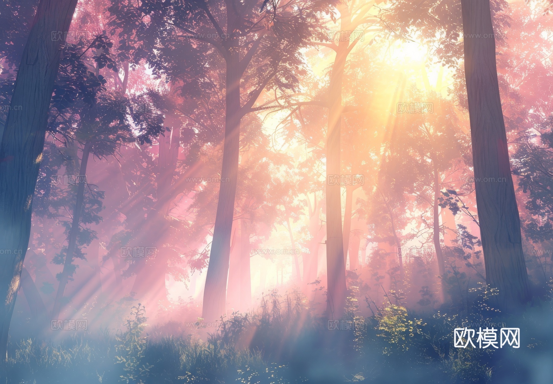 欧式田园热带雨林棕榈植物壁纸壁画下载（渲染图6）