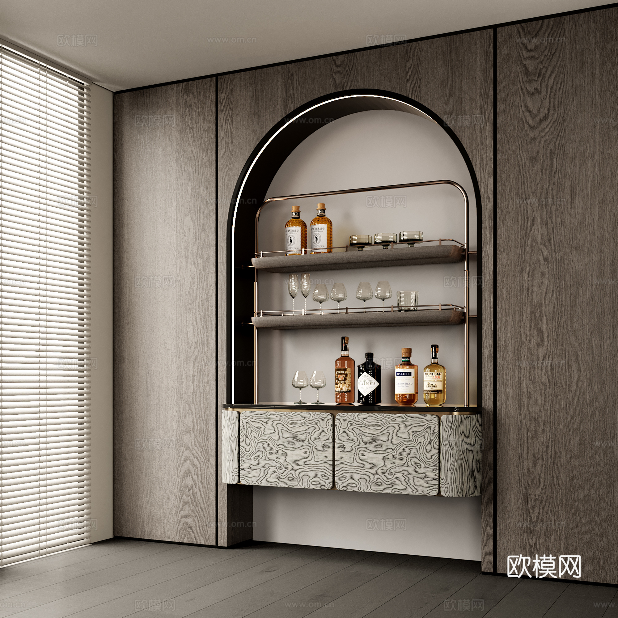 现代红酒柜 红酒酒具 成品酒柜 开放式酒柜 餐边酒柜 酒架su模型