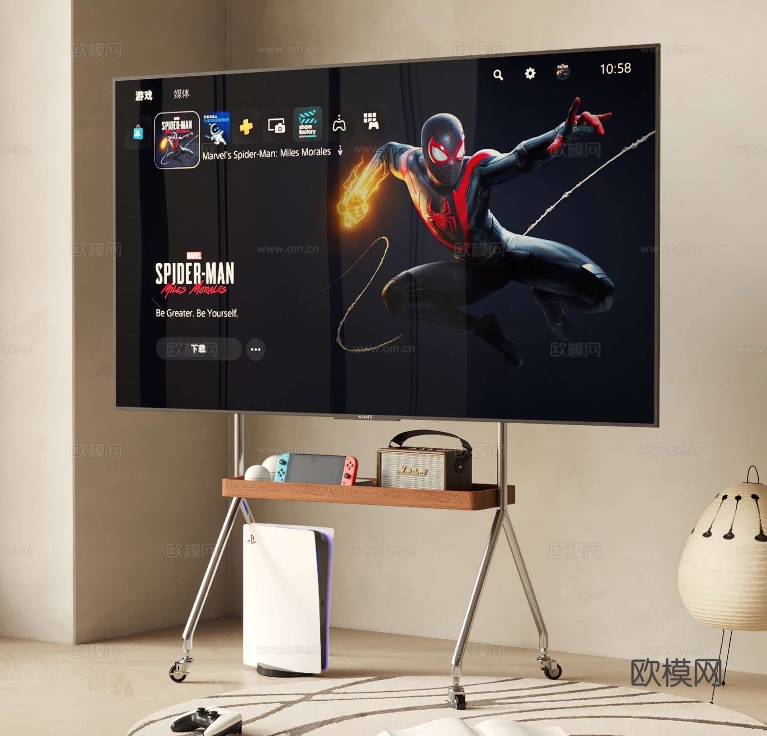 现代中古风支架电视 sony电视 移动电视 游戏机 PS53d模型