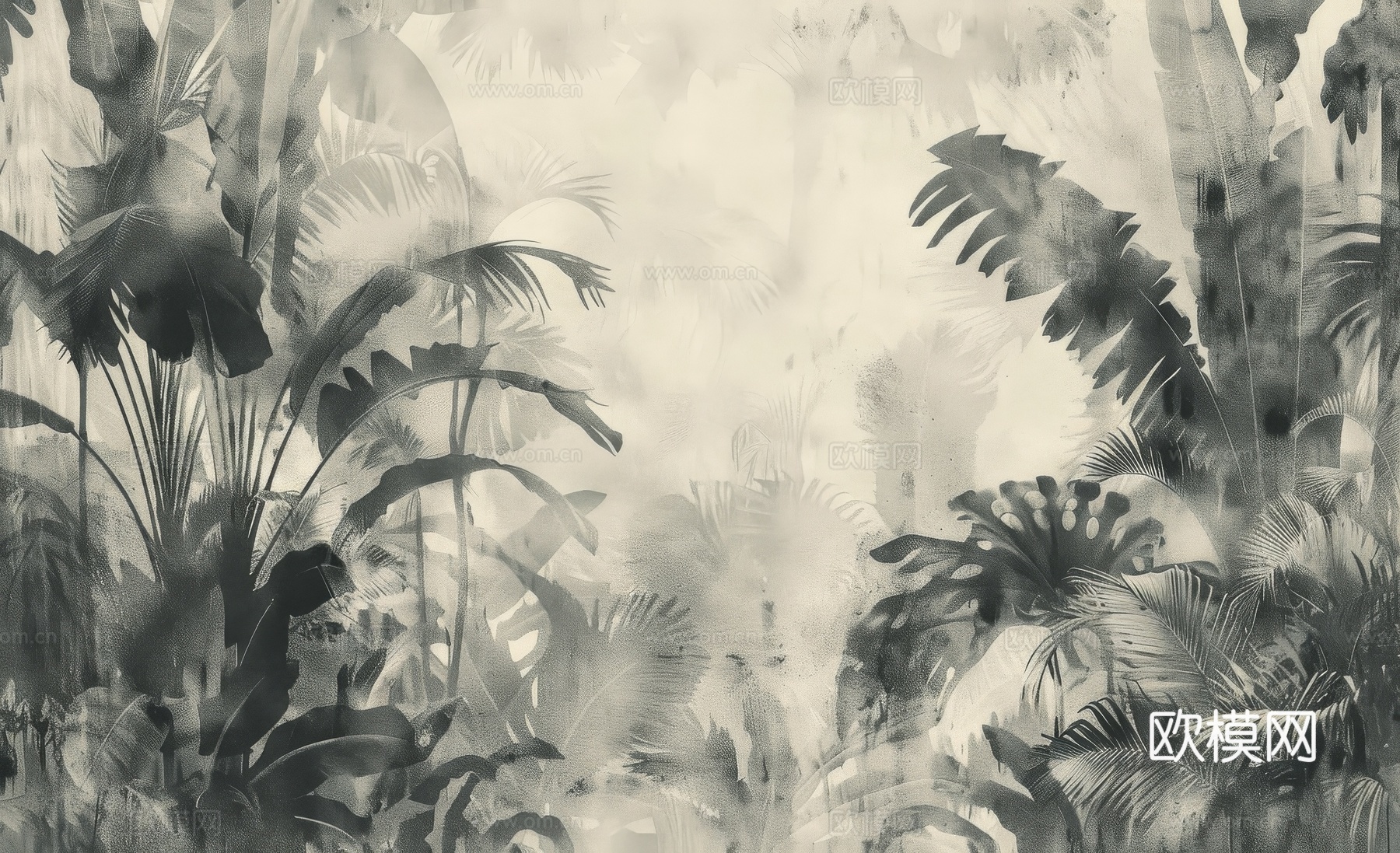 欧式田园热带雨林棕榈植物壁纸壁画下载（渲染图4）