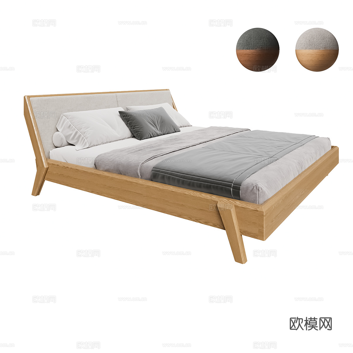 北欧简约双人床 双人床 简约床 卧室床 抱枕3d模型