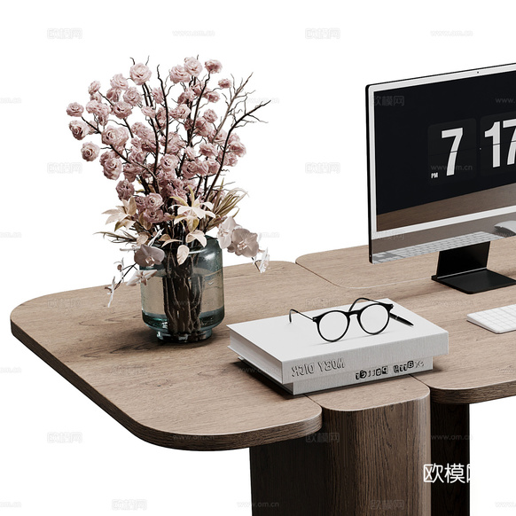 新中式轻奢书桌椅 办公桌椅 电脑桌椅3d模型下载(渲染图3)