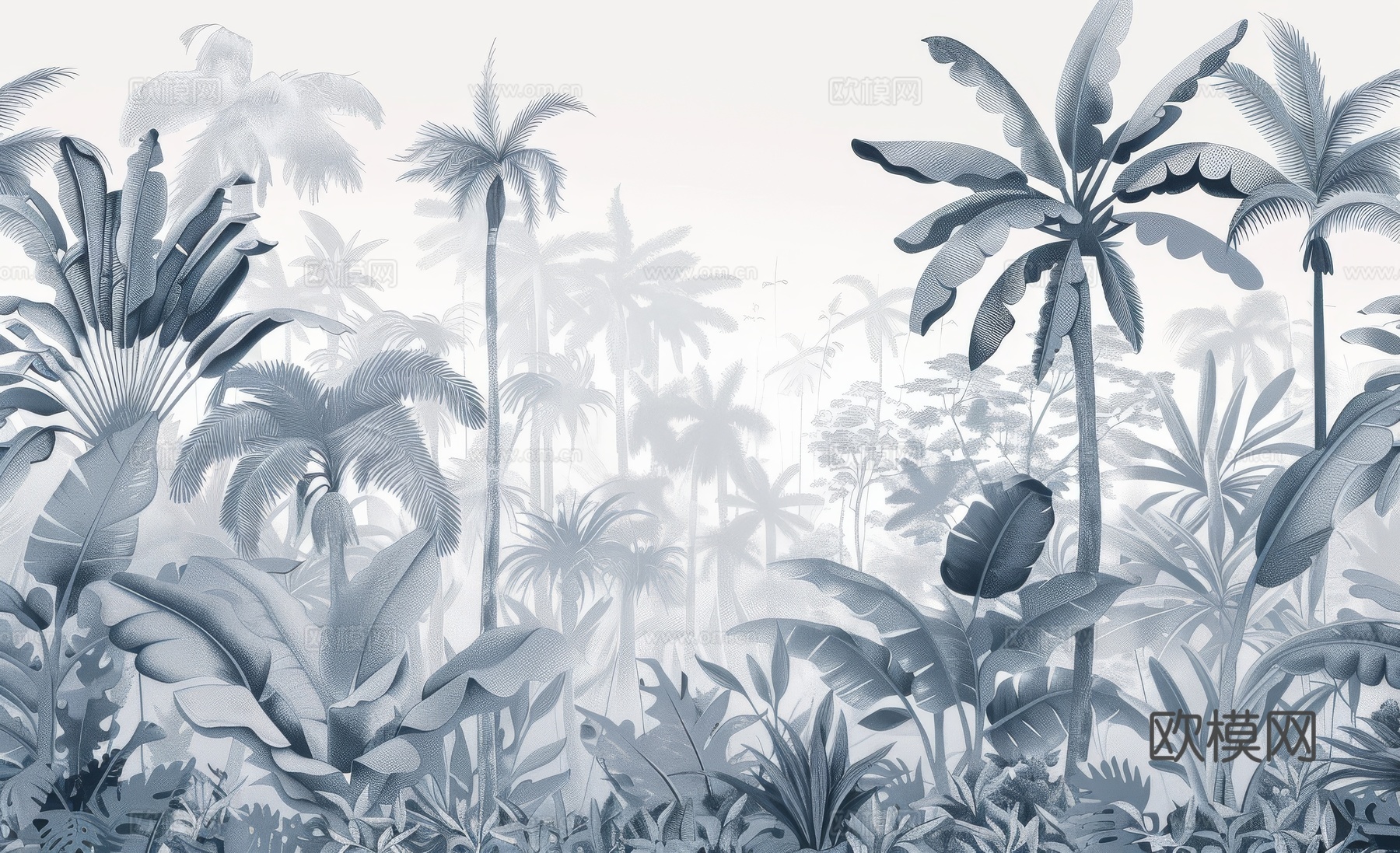 欧式田园热带雨林棕榈植物壁纸壁画下载（渲染图3）