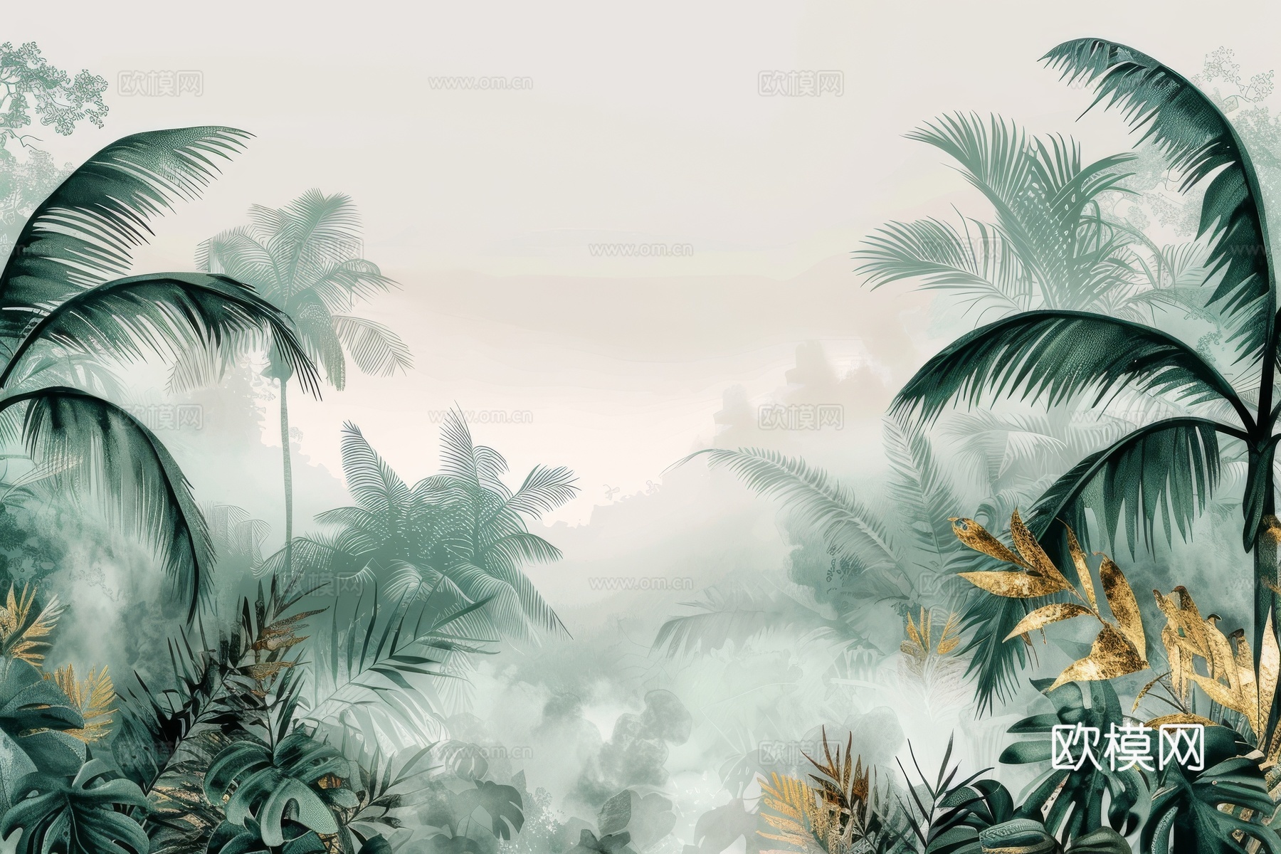 欧式田园热带雨林棕榈植物壁纸壁画