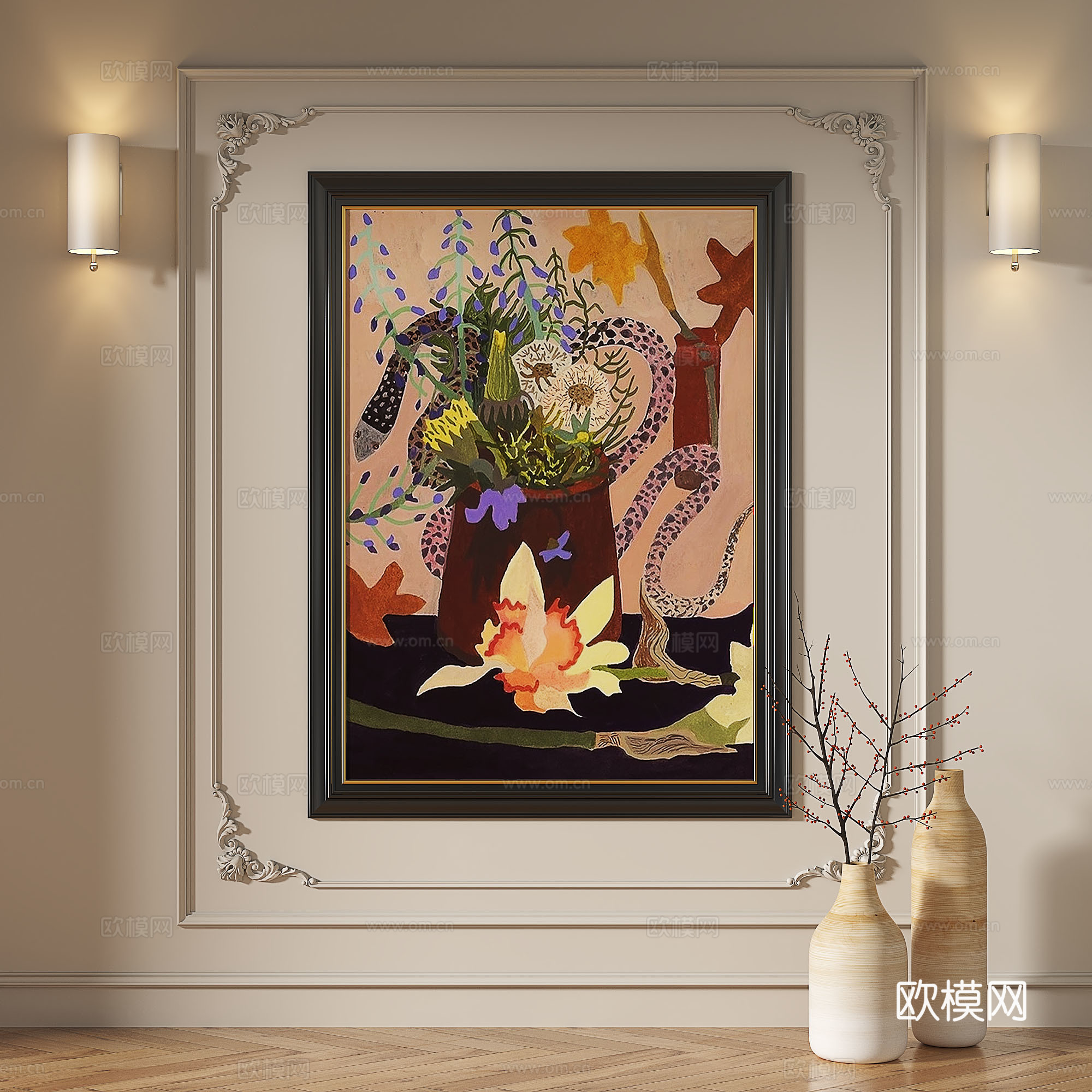 法式，现代，简约，抽象，复古，中古，轻奢，装饰画3d模型