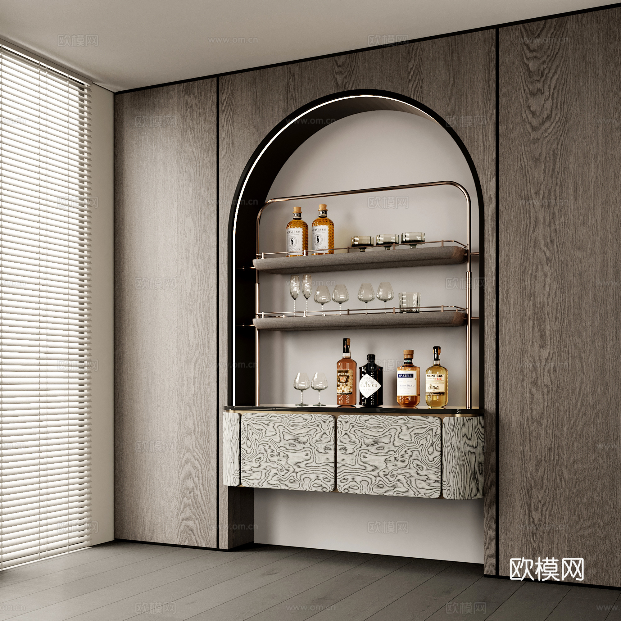 现代红酒柜 红酒酒具 成品酒柜 开放式酒柜 餐边酒柜 酒架3d模型